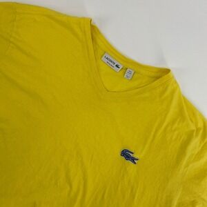 Lacoste V Neck T Shirt Mens 3XL Yellow Preppy Big Logo Summer Bright Tennis